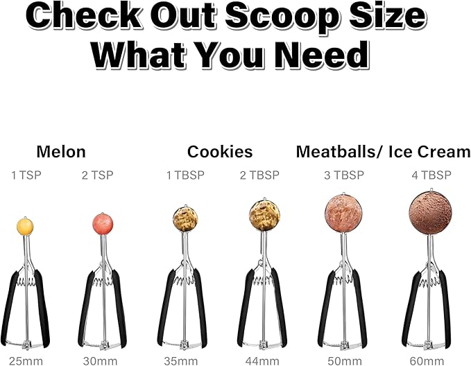 Large Cookie Scoop 3 Tbsp, Professional Stainless Steel Ice Cream Scoop 50mm, Cupcake Scoop Muffin Scoop for Baking, Good Soft Grips, Quick Trigger Release, 45ml (3 Tablespoon)