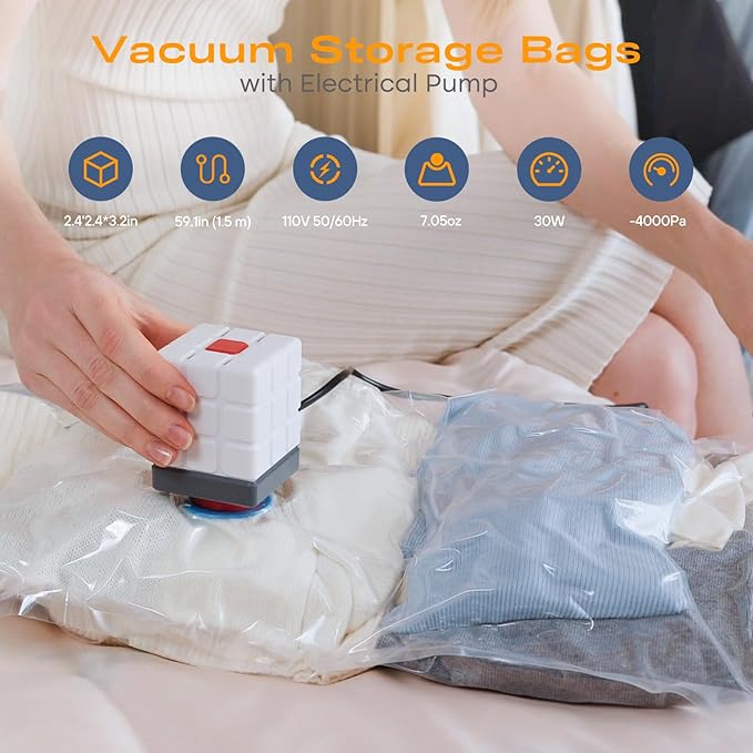 Vacuum Storage Bags for Clothing, 8 Large Vacuum Seal Bags Space Saver for Clothes, Comforters, Blankets, Bedding, Vacuum Sealer Bags with Electric Pump (2025 Upgrade)