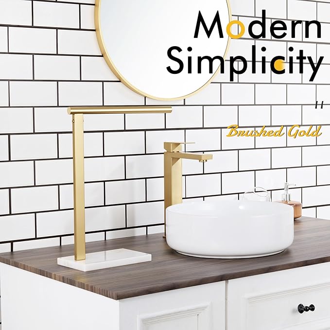 KOKOSIRI Hand Towel Rack Standing Towel Bar with Steady Marble Base for Bathroom Vanity Countertop, Brushed Gold Stainless Steel 15.7'' Height THS0006-BG