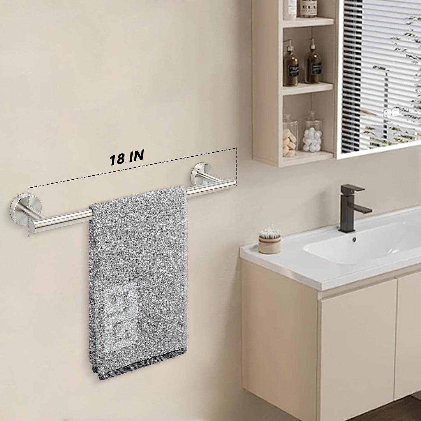 NearMoon Bathroom Towel Bar, Bath Accessories Thicken Stainless Steel Shower Towel Rack for Bathroom, Towel Holder Wall Mounted (1 Pack, Brushed Nickel, 18 Inch)