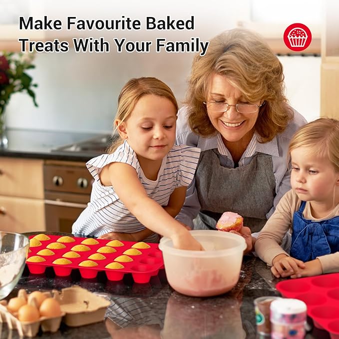 Redfly 2 Pack Silicone MIini Muffin Pan & Cupcake Pans for Baking - 24 Cup Mini Size BPA Free Egg Bites Molds