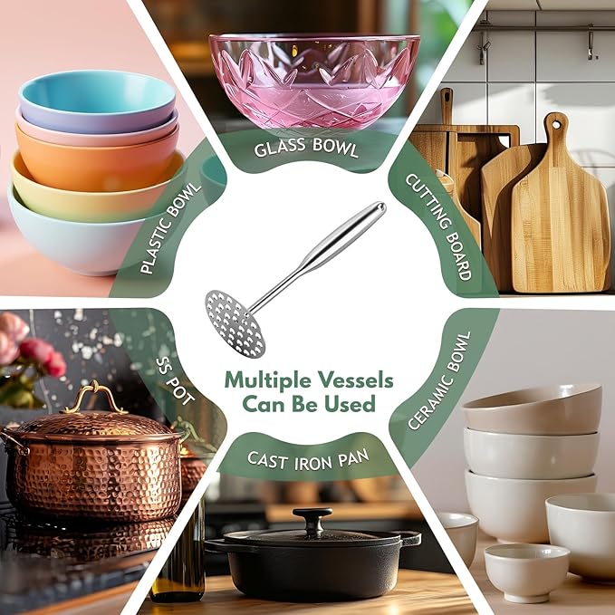 Stainless Steel Potato Masher - Heavy Duty Mashed Potato Maker, Avocado, Sweet Potato, Vegetable, Fruit Mash Tool