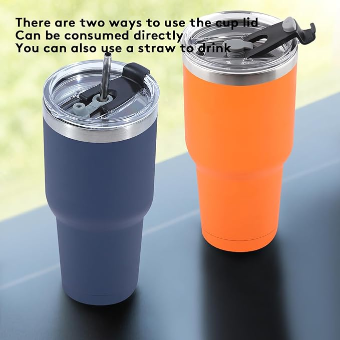 30oz Insulated Tumbler with Lids and Straw, Stainless Steel Travel Coffee Tumbler,Powder Coated Travel Mug (White)