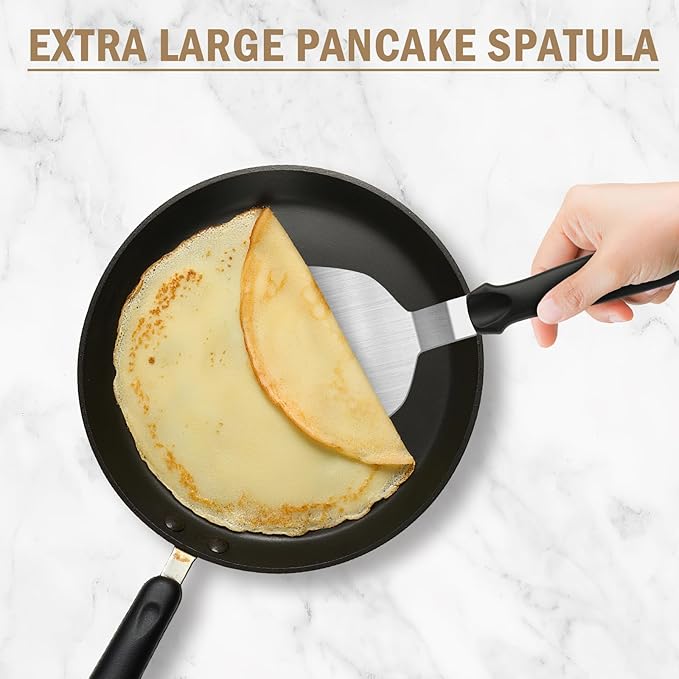 4-Pack Stainless Steel Spatulas for Cast Iron Skillet - Heat Resistant Handle Metal Turner & Scraper Set for Griddle, Pancakes, Burgers and Regular Cookware