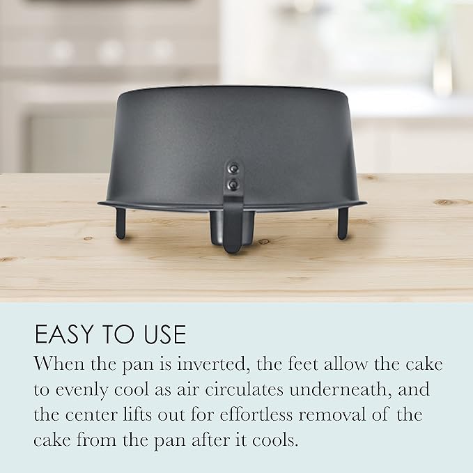Chicago Metallic Angel Food Cake Pan with Cooling Feet, 2-Piece Nonstick Tube Pan, 9.5 Inch Carbon Steel, Perfect for Pound and Sponge Cakes