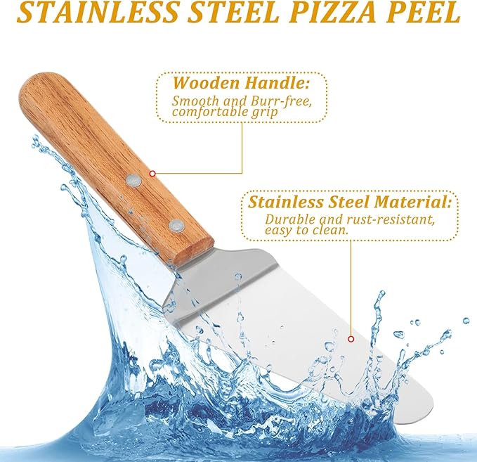 12 Pcs Pizza Pan Riser Stands Sets Includes 4 Metal Pizza Table Stands 4 Pizza Pan(11.8in) and 4 Wood Handle Pie Server, Pizza Rack Stand Pizza Tray for Pizza Dessert Cheese (Silver)