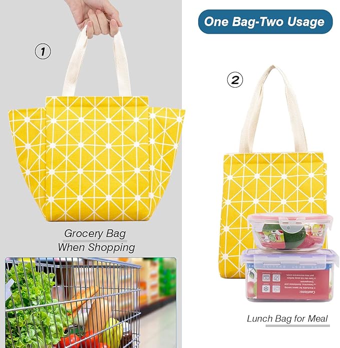 iknoe Insulated Lunch Bag for Women & Adults, 9L Foldable Wide-Open Cooler Bag with Pockets, Leakproof & Portable, for Picnic, Office, Beach(Yellow)