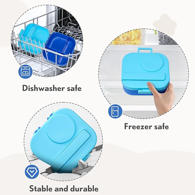 Bento Lunch Box for Kids with 12oz Soup Thermo,4 Compartments Lunch Box Containers Kids, Spoon&Sauce Jar, BPA Free&Leak proof,Insulated Food Jar for Travel((Blue)