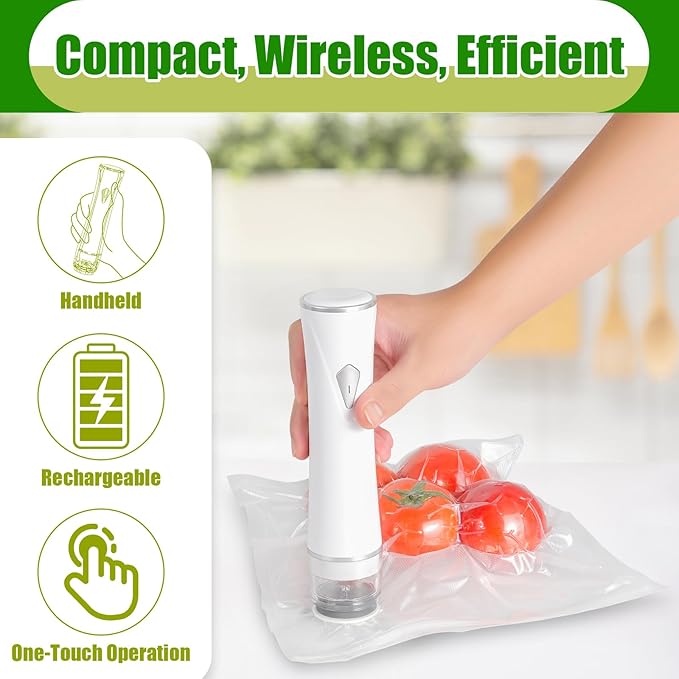 Handheld Vacuum Sealer, Compact Food Vacuum Sealer with 30 Reusable Vacuum Bags, Portable Rechargeable Food Saver for 5X Longer Freshness, with Visible Water Tank