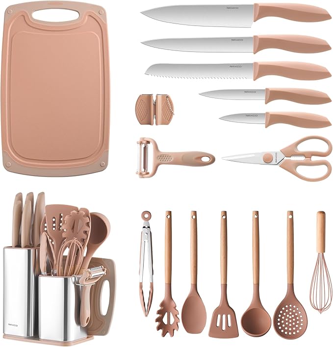 RAXCO Utensil Sets,18-Piece Silicone Cooking Utensils and Kitchen Accessories with Holder,Mousse