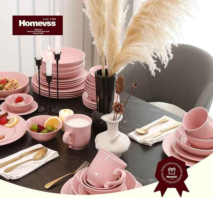 Pearl Dots Stoneware Dinnerware Set (20pc Set, Pink)