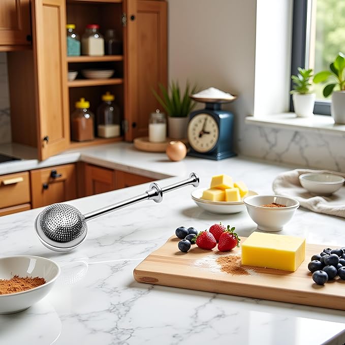 304 Silver Stainless Steel Flour Powder Filter Spoon, Baker Dusting Wand For Sugar Flour Spices, Flour Sugar Powder Spoon Kitchen Tools Baking Sifters Baking Tools and Accessories kitchen product