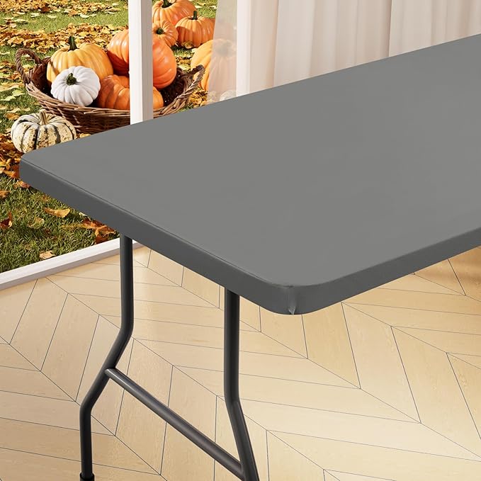 homing Rectangle Table Cloth Cover, Waterproof Polyester Elastic Fitted Tablecloth, Fits for 4 Foot Folding Tables, Washable Table Protector for Picnic, Camping, Outdoor (Grey, 30" x 48")