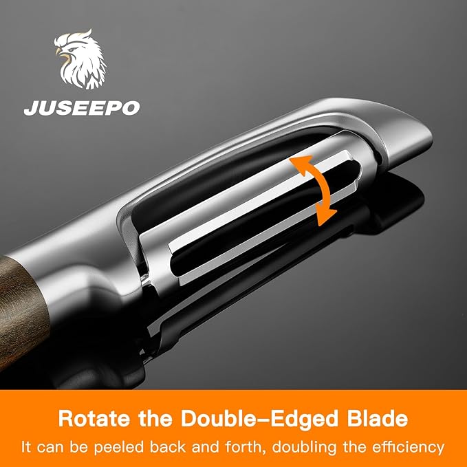JUSEEPO Premium Vegetable Peeler, I Type Swivel 304 Stainless Steel Blade Comfortable Solid Wood Handle, Practical Gift for Restaurant Baking Chef Woman for Veggie, Fruit, Potato(Exotic Ebony)