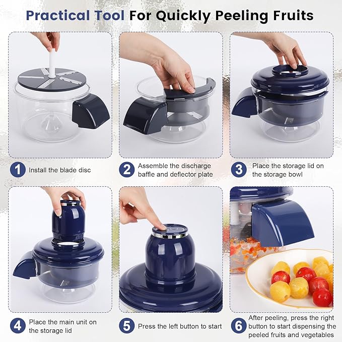 Automatic Grape Peeler Machine, Electric Garlic Peeler & Cherry Tomato Skin Remover Tool for Small Fruits, Efficient Peeling Kitchen Gadget for Home Use (Blue)