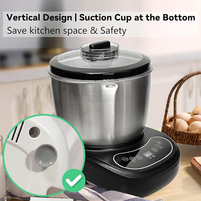 7L Electric Dough Mixer for Bread and Pizza Dough, Dough Maker Featuring a Ferment Function.304 Stainless Steel Whisk and a Top Small Window for Easy Add Water and Seasoning(Black）