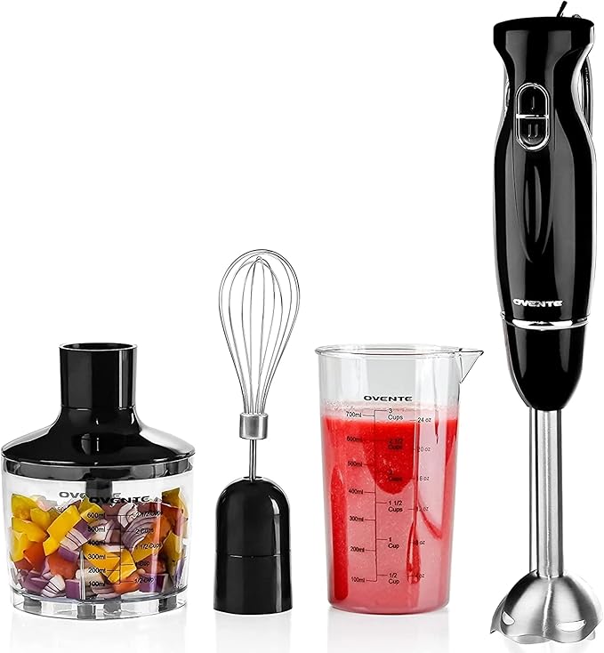 OVENTE Electric Sandwich Maker, Panini Press & Waffle Iron Set with Immersion Hand Blender, Food Chopper & Mixing Beaker, Black