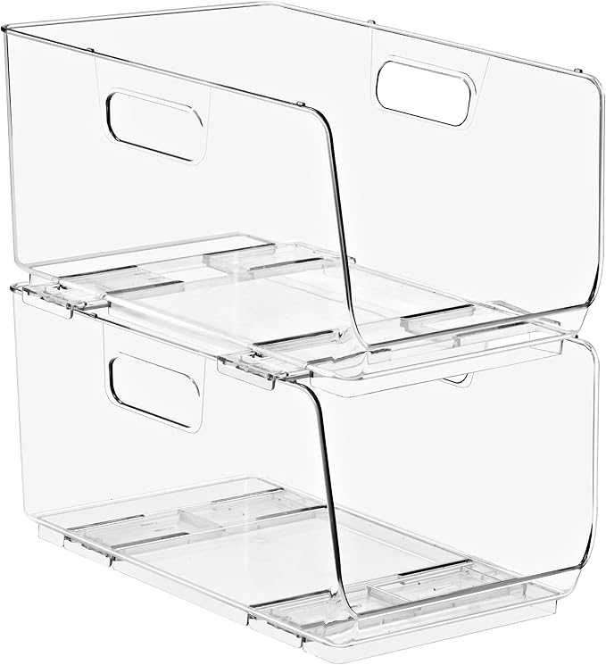 Sorbus Stackable Storage Bins Open Front - Clear Stackable Storage Bins - Pantry Bins for Storage and Organization - Acrylic Stackable Bins for Kitchen - Clear Pantry Organizer Bins (Medium 2 Pack)