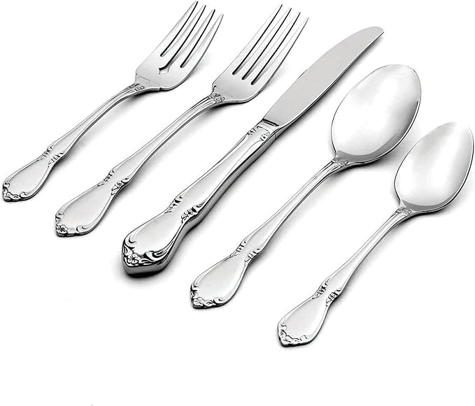 Oneida Silverware Set, Chateau 5-Piece Fine Flatware Place Setting, Service For 1, Dishwasher Safe, 18/10 Stainless Steel, Knives Spoons And Forks, Home And Kitchen Utensils Set (Silver, 5 Piece)