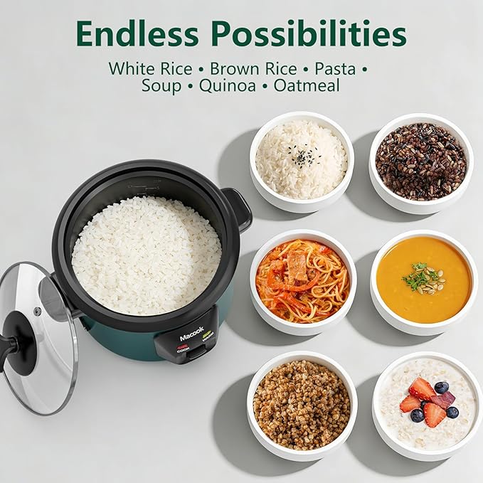 Macook Mini Rice Cooker | 6-Cup (0.6L) Small Rice Maker | One-Button Operation | Non-Stick Inner Pot | Automatic Keep Warm & Overheat-Proof | for 1-6 People, Students & Small Families (Green)