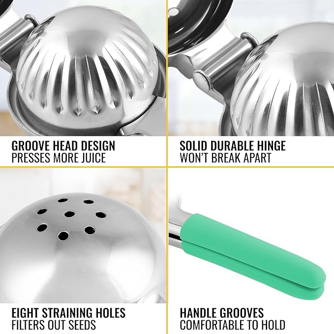 Zulay Kitchen Lemon Squeezer Stainless Steel with Premium Heavy Duty Solid Metal Squeezer Bowl and Food Grade Silicone Handles - Large Manual Citrus Press Juicer and SS Lime Squeezer (Mint)