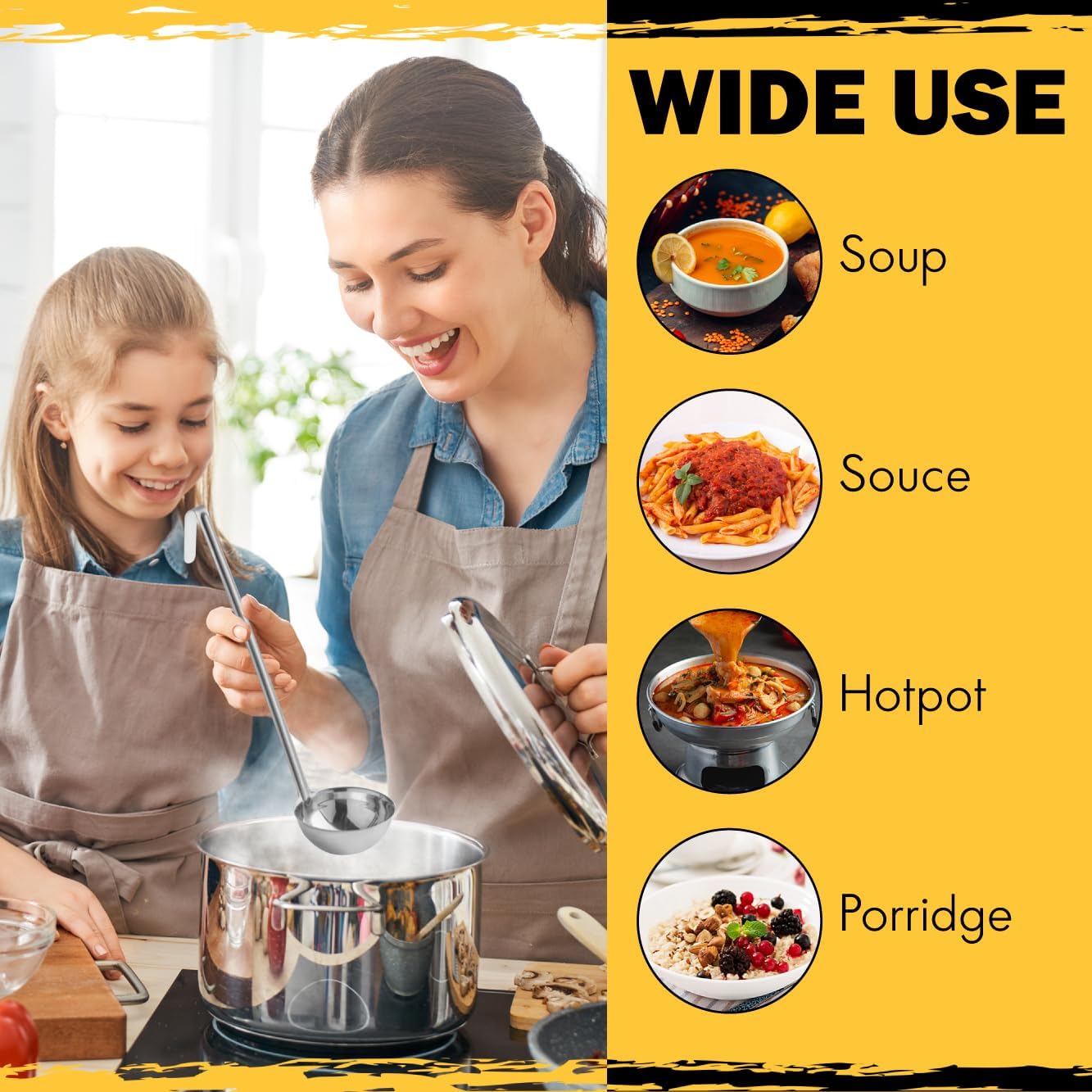 Ladle - Durable Stainless Steel Ladle Serving Measuring Soup Dressing Sauce Gravy Sturdy Dependable Long Handle for Kitchen (1, 10 Oz.)