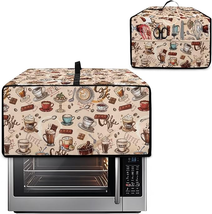 Toaster Oven Dust Cover Small Kitchen Appliance Cover for Countertop Convection Ovens,Small Appliances, M, 16.5 x 20.5 x 10 inches, Coffee Chocolate Print Beige