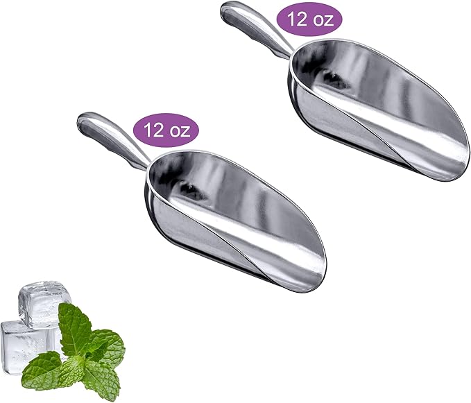 Amazing Abby - Elsa - 12-Ounce Aluminum Ice Scoops (Set of 2), Cast Aluminum Utility Scoops, Food-Grade, Good for Home and Commercial Use, NOT Dishwasher-Safe, Hand-Wash Recommended