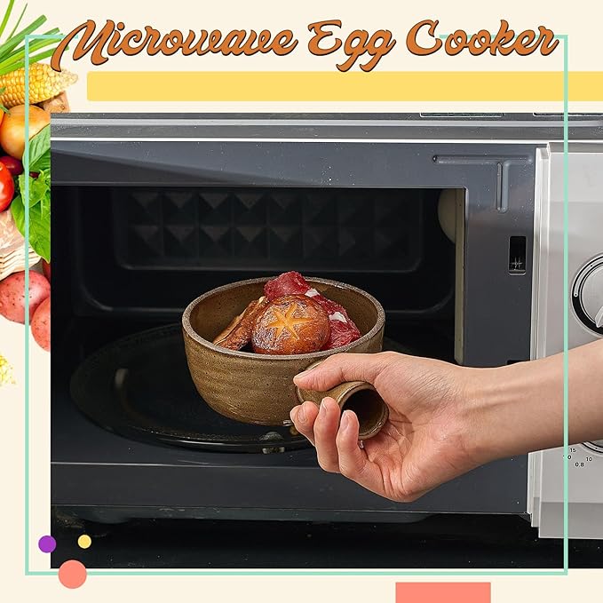 Maxdot 4 Pack Egg Cooker Egg Microwave Cooker with Lid and Hollow Hand Ceramic Microwave Poacher for Household Use and Food Preparation