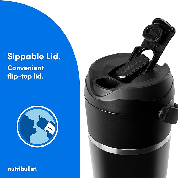nutribullet Flip Portable Blender with Insulated Cup, Cordless, Black, NBPB50350AK