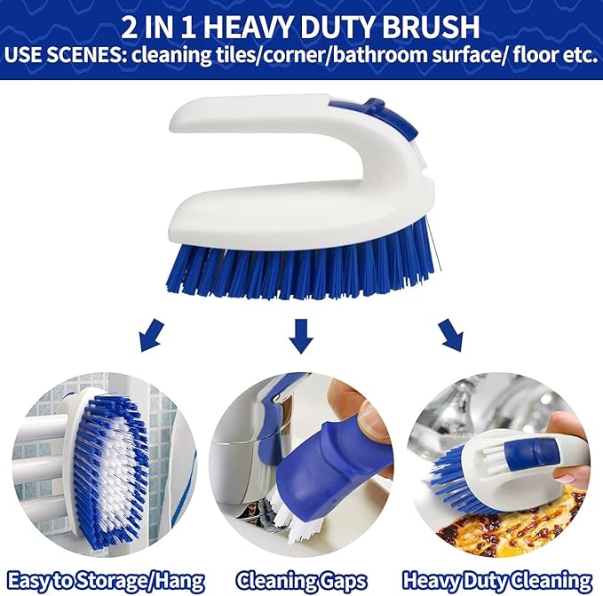 CELOX Kitchen Scrub Brush Set with Ergonomic Handle, Deep Cleaning Brushes, Include Dish Brush (Blue White)