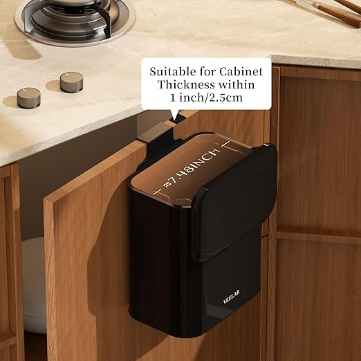Hanging Stainless Steel Trash Can, 1.6 Gallon /6L Small Compost Bin for Kitchen Cabinet, Bathroom or Office (Black)