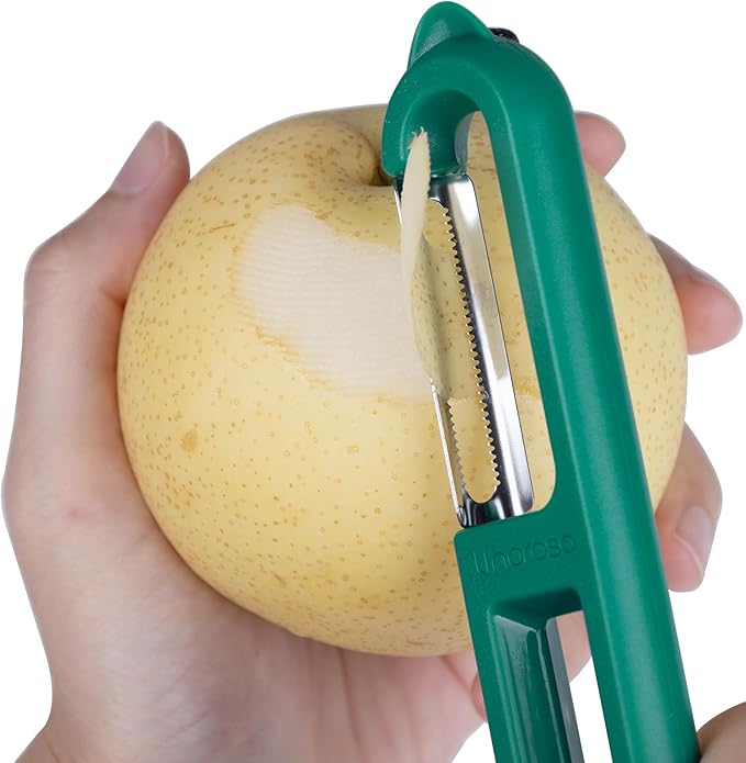 Linoroso 3-Piece Vegetable Peeler Set - Straight, Serrated & Julienne Y-Peeler, Dishwasher Safe, Ideal for Veggies & Fruits, Green