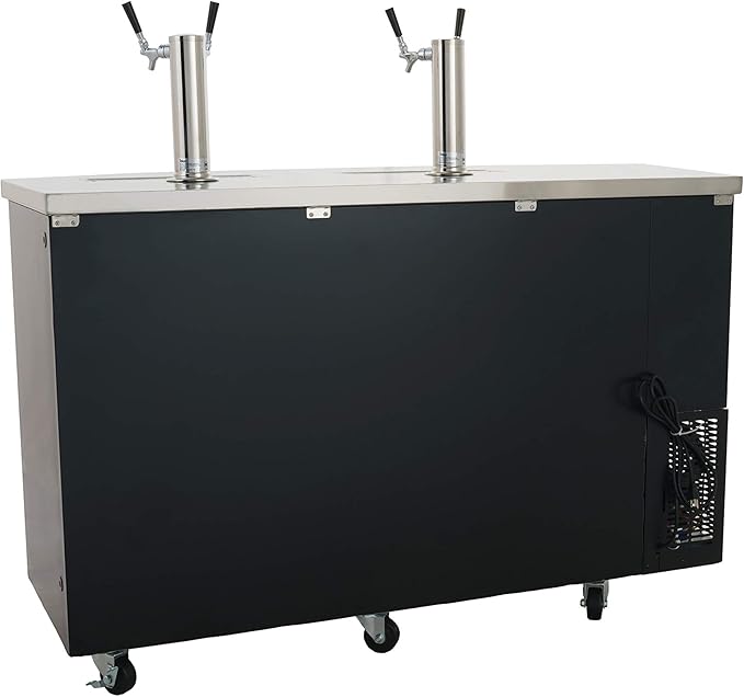 PEAKCOLD 2 Door, 4 Tap Commercial Beer Dispenser - Double Tower Keg Cooler - Kegerator; 60" W