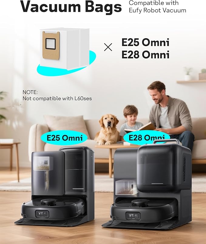 Leemone 12 Pack E25 E28 Dust Bags Compatible with eufy Omni Robot Vacuum E25 E28, 4 Layer Filtration System with Activated Carbon Fabric to Remove Unwanted Odors