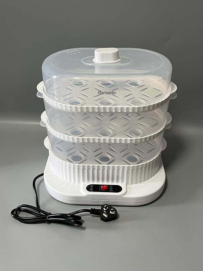 Barivento Electric Food Steamers, Electric Vegetable Steamer with 3-Tier Stackable Trays, Food-Grade Food Steamer for Cooking