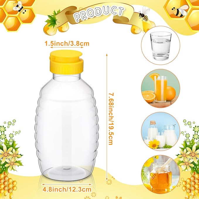 24 Pcs Clear Plastic Honey Bottles Plastic Skep Style Jar Honey Squeeze Bottle Empty Refillable Honey Dispenser with Flip Top Lids Leak Proof Honey Containers Holders for Storing and Dispensing (32oz)