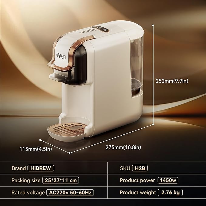 HIBREW H2B 5-in-1 Pod Coffee Maker - Compatible With 4 Coffee Capsule as Well as Espresso Powder, Makes Iced Coffee, Espresso, Cappuccino, Long Black. Hotel Kitchen Coffee Machine