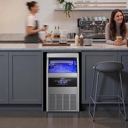 VEVOR Commercial Ice Maker Machine, 150 lbs/24h with 30 lbs Storage Capacity, Built-in/Freestanding/Under Counter, Stainless Steel Ice Maker with LED Display & Self-Cleaning, for Home Bar Restaurant
