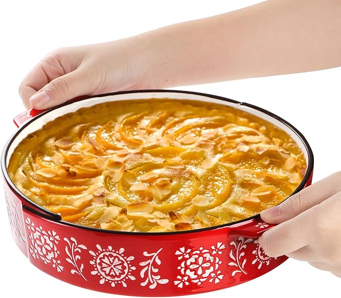Covzoe 2 Pack Ceramic Pie Pan, 9 Inch Non-Stick Baking Dish with Double Handle, 44 Oz Deep and Fluted Pie Plate for Apple Pies, Quiche, Thanksgiving,Housewarming Gift