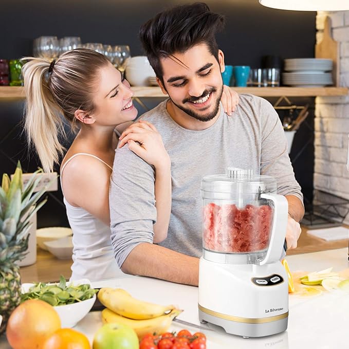 La Reveuse Electric Mini Food Processor Small Chopper 200 Watts 2-Cup Prep Bowl for Mincing Chopping Grinding Blending Pureeing (White)