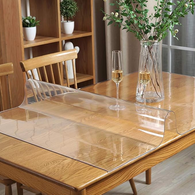 24x76 Inches Clear Plastic Dining Room Table Protector Desk Cover Wooden Furniture Topper Transparent Tablecloth Wipeable Vinyl PVC Waterproof for Rectangle Coffee End Table Chair Floors Mats Pad