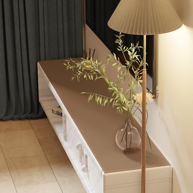 Leather Desk Mat,1.8mm Thick,12x66 Inch Desk Cover,Gold Desk Mat,Desk Protector Mat,Dresser Cover Top,Vanity Protector Mat,Vanity Cover(Mud Color+Champagne Gold,12×66)
