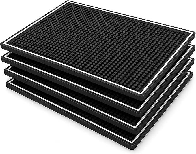 Bar Mat 4-Pack, 18 x 12 Rubber Coffee Bar Mats for Countertop, Bartending, Home Use, Spill Protection and Coffee Stations, Ideal Matt for Cocktail, Whiskey and Espresso