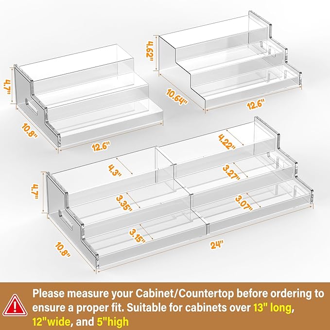 Yecuip Expandable Can Rack Organizer for Pantry, 3-Tier Adjustable Acrylic Can Storage Holder, Holds Up to 24 Cans, Canned Food Organizer for Cabinet, Countertop, Kitchen