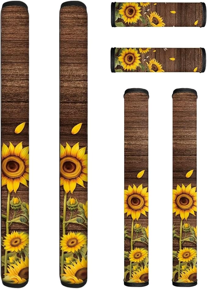 Refrigerator Door Handle Covers Pack of 6, Antiskid for Fridge Oven Dishwasher Keep Kitchen Appliance Clean from Smudges, Food Stains for Home Kitchen Decor, Sunflower Brown Wood Grain