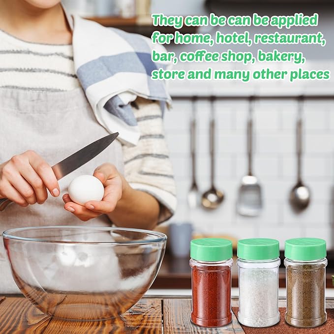 Jadive 36 Pcs 5.5 oz Plastic Spice Jars with Shaker Lids Clear Spice Bottles Plastic Seasoning Containers Empty Shaker for Kitchen Storing Herbs Seasoning Powders Pepper (Green)