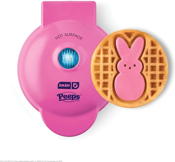 Dash & PEEPS® Mini Waffle Maker- Mini Machine for Creative Homemade Treats - Nonstick Iron with Unique Print Design - Stylish Waffle Machine - Pink Bunny