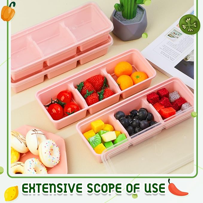 Hushee 50 Pack 17 oz Small Meal Prep Containers with 3 Compartments Snack Containers with Lid Disposable Plastic Bento Box Travel Lunch Food Boxes Stackable for Office Picnic (Pink)