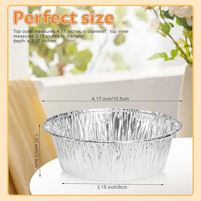 200 Pack 4" Round Tart Pie Foil Pans Disposable Pans Aluminum Foil Tart & Pie Tins Pans for Baking,Cooking,Storage or Reheating